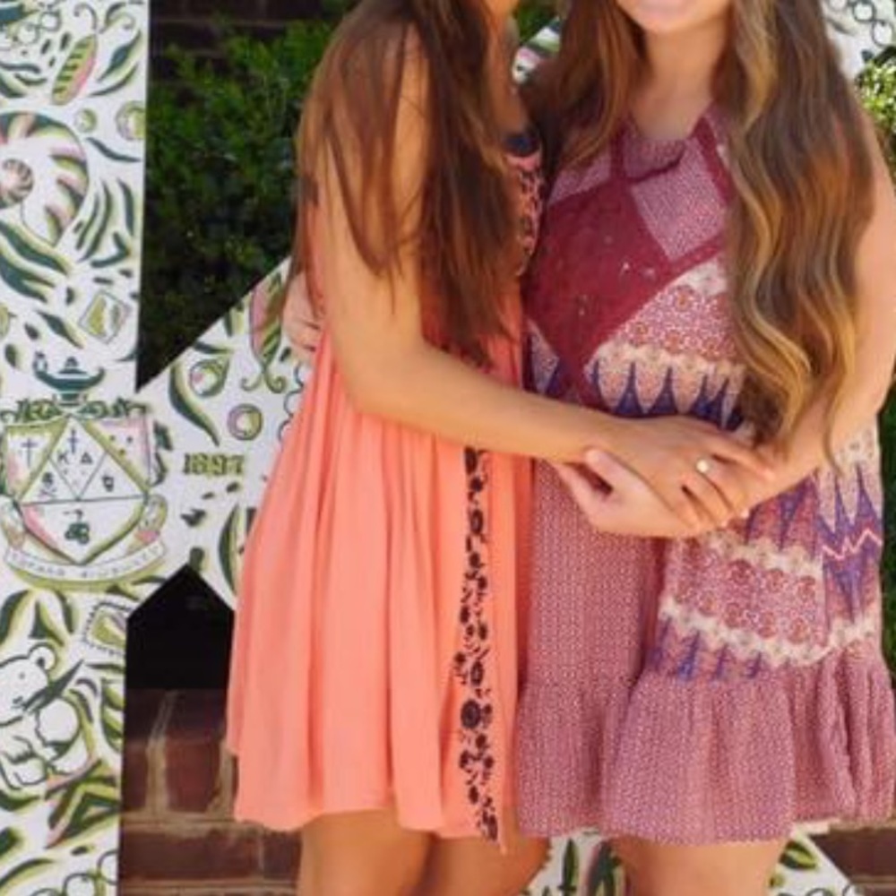 coral and navy spaghetti strap dress